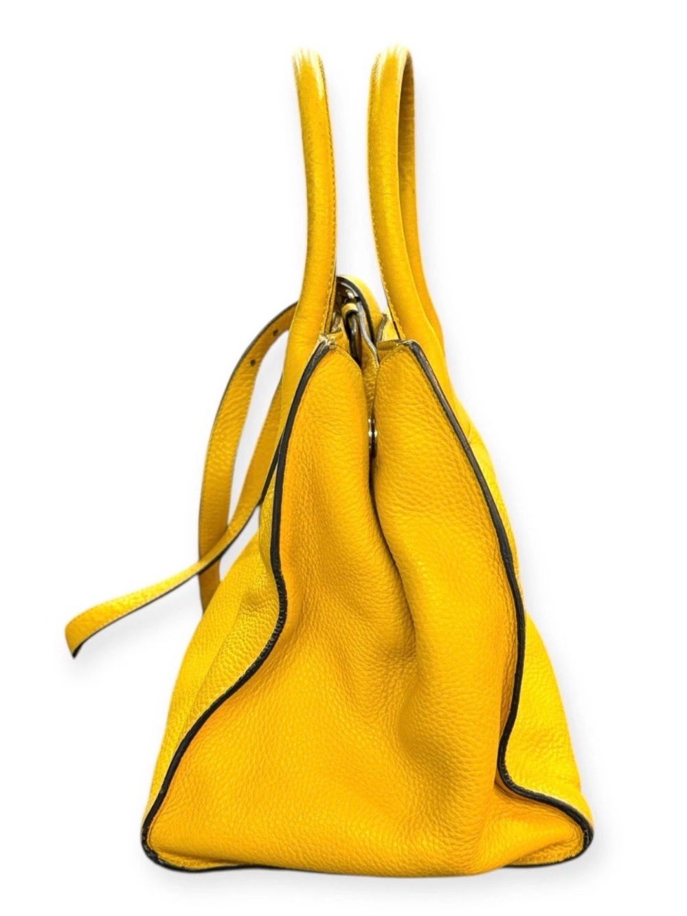 Prada Yellow Pebbled Leather Satchel with Top Handles - Picture 4 of 10